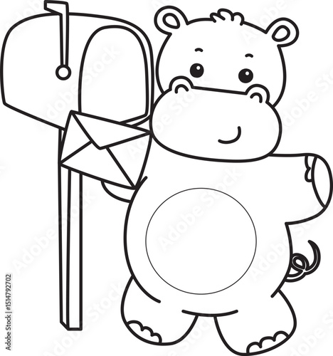 Outline of Cute hippo icon. Coloring page of Funny baby hippo animal series stock illustration. life of fluffy hippo designs.