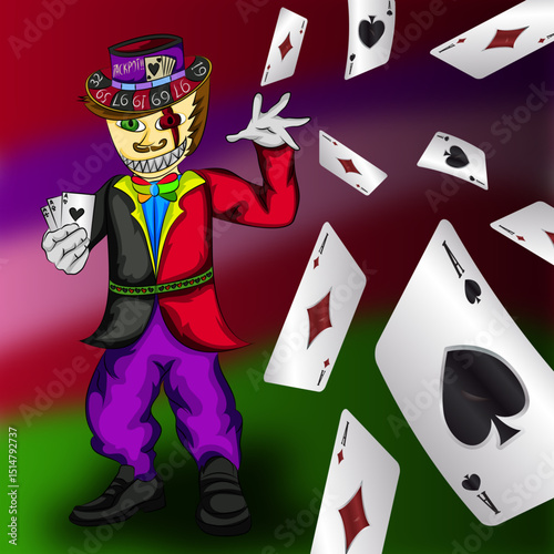 clown with revolving cards artwork