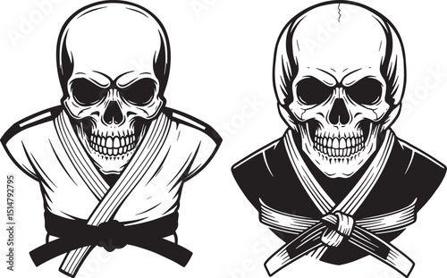 Martial Arts Skull Artwork Featuring Karate Gi and Black Belt – Perfect for Jiu-Jitsu, Taekwondo, MMA, Combat Sports, Training, Fighters, Dojo, Self-Defense, Discipline, Strength, and Technique