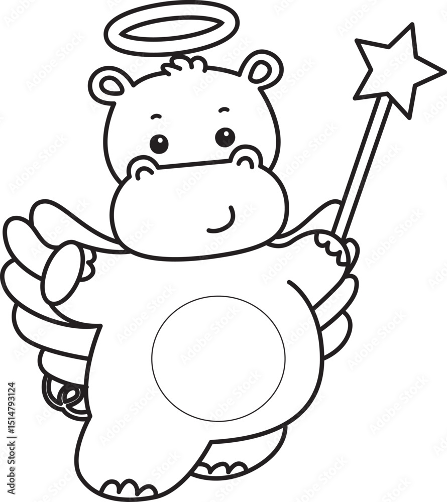 Naklejka premium Outline of Cute hippo icon. Coloring page of Funny baby hippo animal series stock illustration. life of fluffy hippo designs.