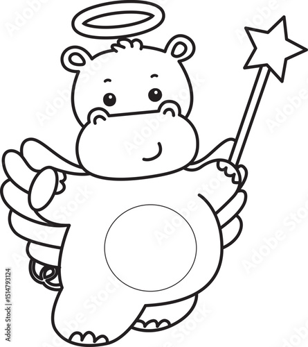 Outline of Cute hippo icon. Coloring page of Funny baby hippo animal series stock illustration. life of fluffy hippo designs.