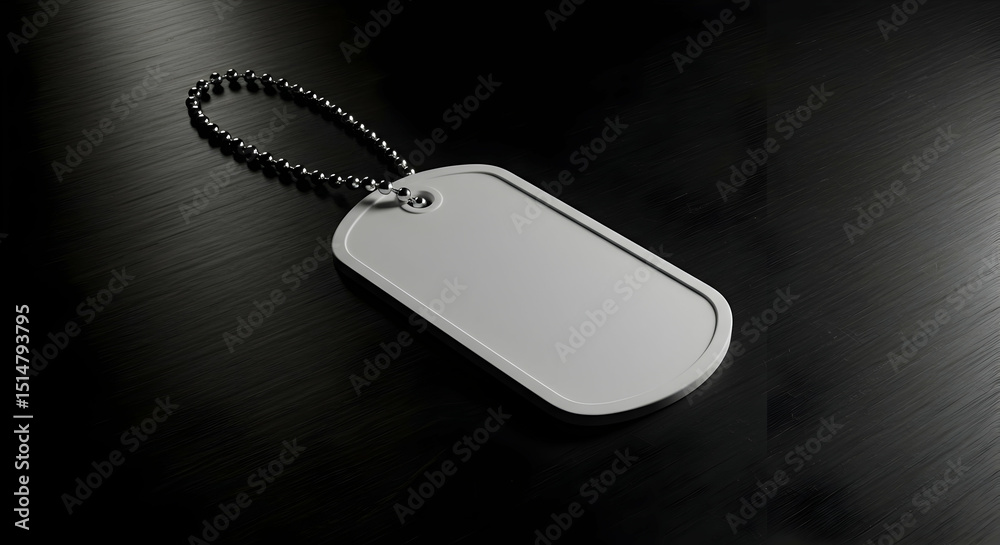 Fototapeta premium Blank Military Dog Tag Mockup on Dark Surface Perfect for Personalization and Branding