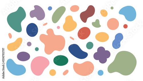 Abstract pastel-colored shapes background, organic forms, blobs, and spots, design elements for various creative projects.