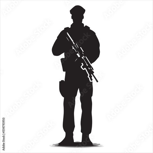 Police Officer in Action Silhouette - Defending Law and Order, black colour vactor 