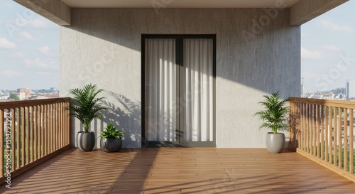 Realistic Balcony Terrace with Plants Exterior Building Modern Design