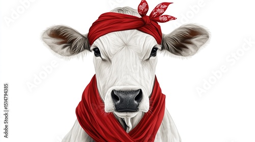 White cow with a red bandana