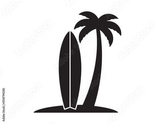 silhouette surfer surfboard palm tree tropical