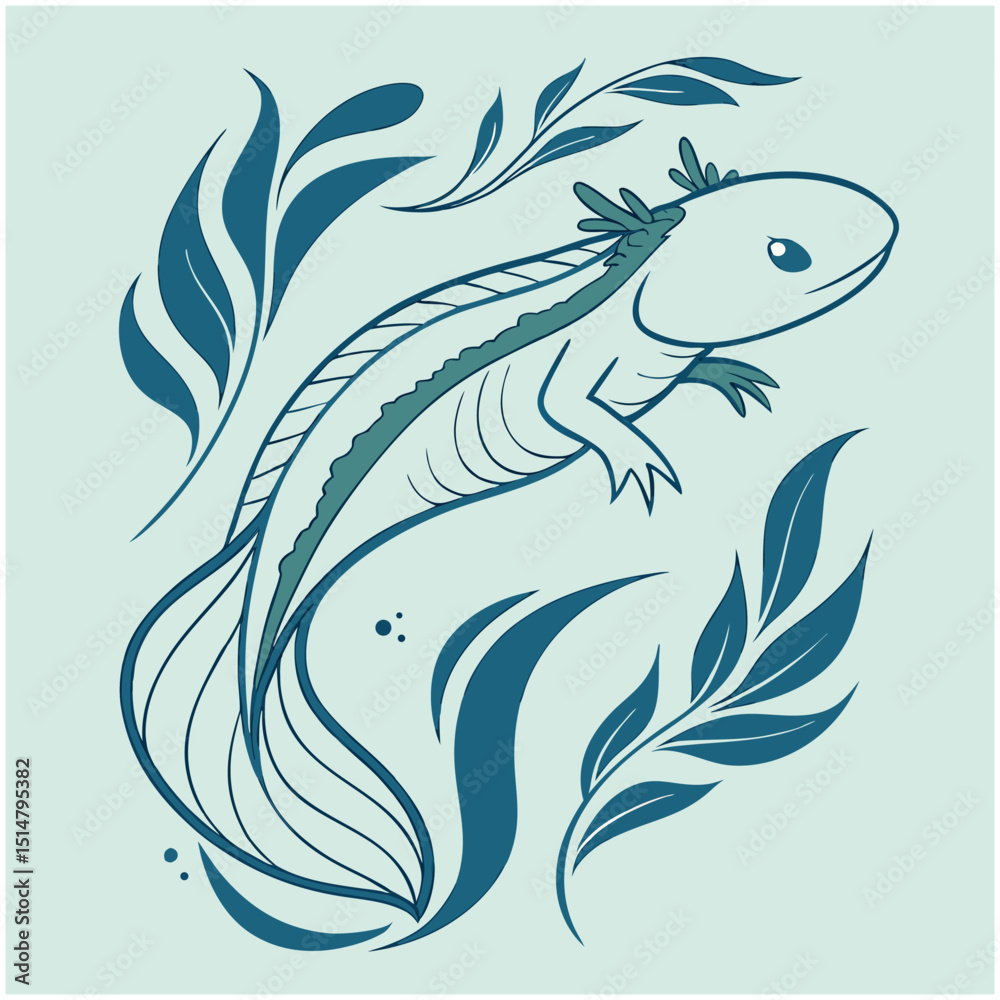 Obraz premium Elegant Axolotl Illustration with Aquatic Foliage
