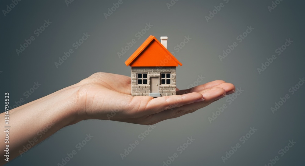 Naklejka premium Miniature House in Hand Representing Real Estate Property Concept