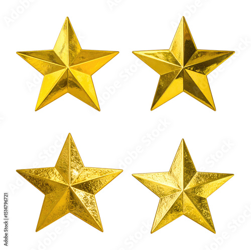 Collection of Isolated Gold Stars on Transparent Background, Isolated on Transparent Background