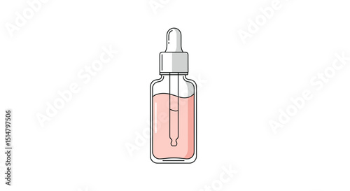 Glass dropper bottle with pink liquid for skincare products  