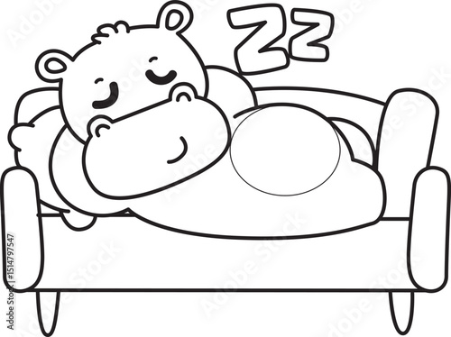 Outline of Cute hippo icon. Coloring page of Funny baby hippo animal series stock illustration. life of fluffy hippo designs.