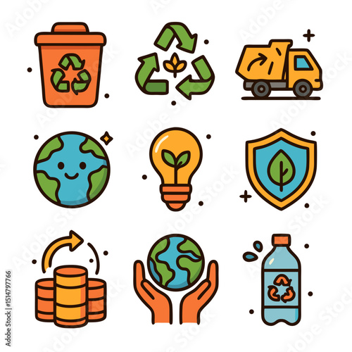 Icons for recycling, sustainability, and environmental protection. Suitable for ecofriendly websites, posters, educational materials, and presentations promoting sustainability.