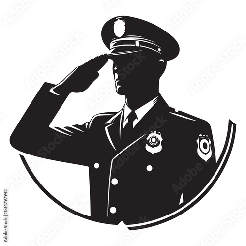 Police Officer in Action Silhouette - Defending Law and Order, black colour vactor