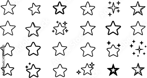 Children's star icons set – silhouette, simple and playful designs for kids
