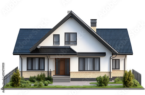 Modern suburban house exterior isolated on transparent background