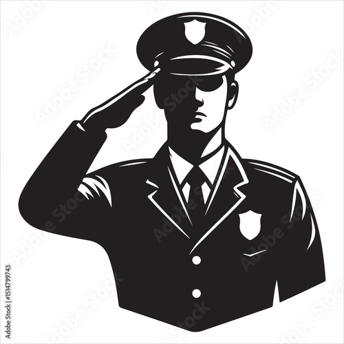 Police Officer in Action Silhouette - Defending Law and Order, black colour vactor