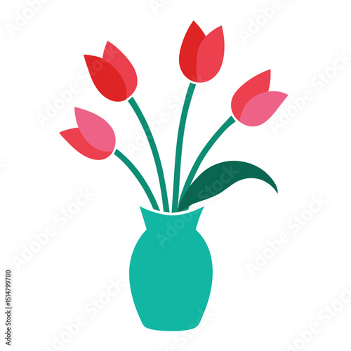 Tulips in Vase Silhouette Vector Art