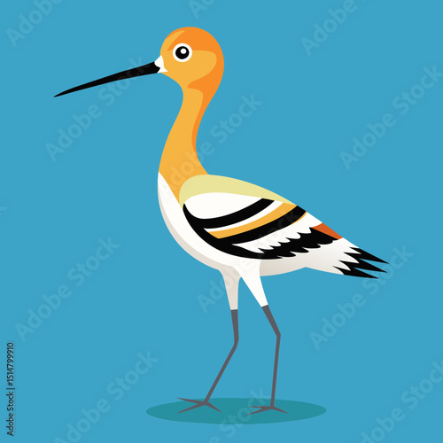 Wading Bird Avocet in Marsh Scene