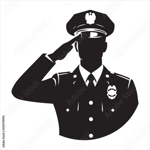 Police Officer in Action Silhouette - Defending Law and Order, black colour vactor