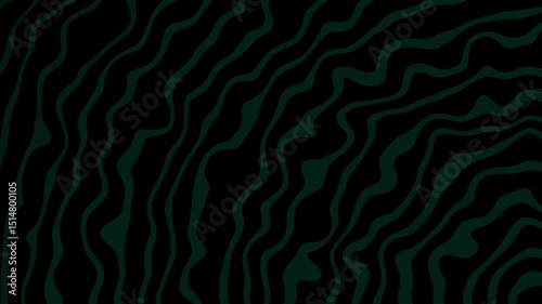 Dark abstract background with flowing green wave contour lines in motion