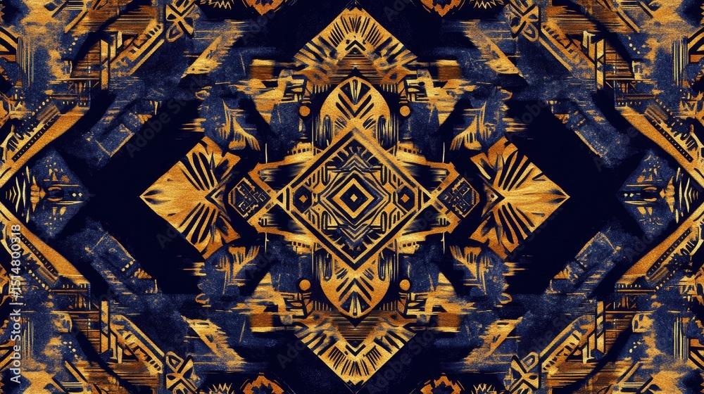 Obraz premium Abstract Gold Blue Geometric Pattern Seamless Texture