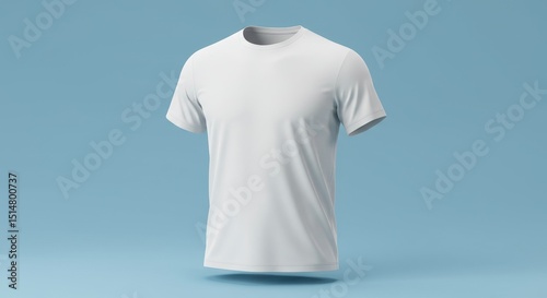 Studio Shot Apparel T-Shirt Mockup Blank Cotton Template on Blue Background