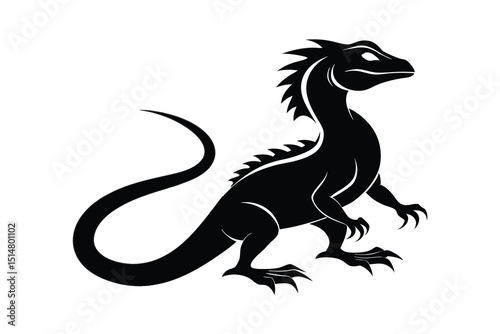 Hand drawing silhouette basilisk isolated on white background