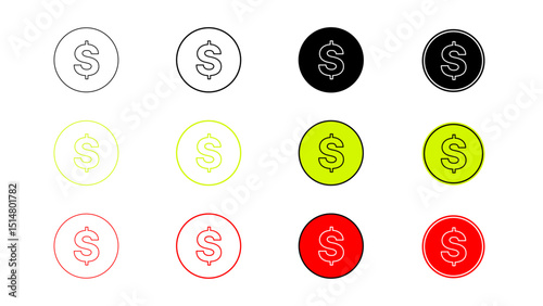 Dollar sign. USD vector icon. Us dollar symbol. American dollar sign icon set. Money coin isolated. pack of Colorful Dollar Coin Icons. website and logo. payment symbol