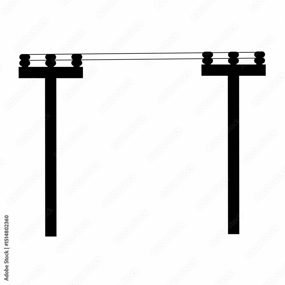 Obraz premium Vector of two high voltage electric poles. Lines with wires on white background. Suitable for electric power symbols and electric shock warning logos