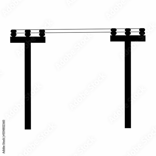 Vector of two high voltage electric poles. Lines with wires on white background. Suitable for electric power symbols and electric shock warning logos