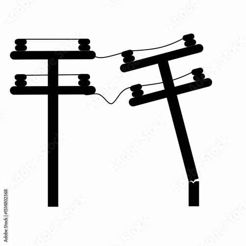 Broken electric pole almost collapsed. Isolated on white background. Suitable for logos due to natural disasters. Vector illustration