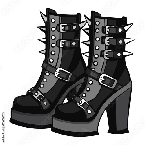 Black Gothic Platform Boots with Spikes