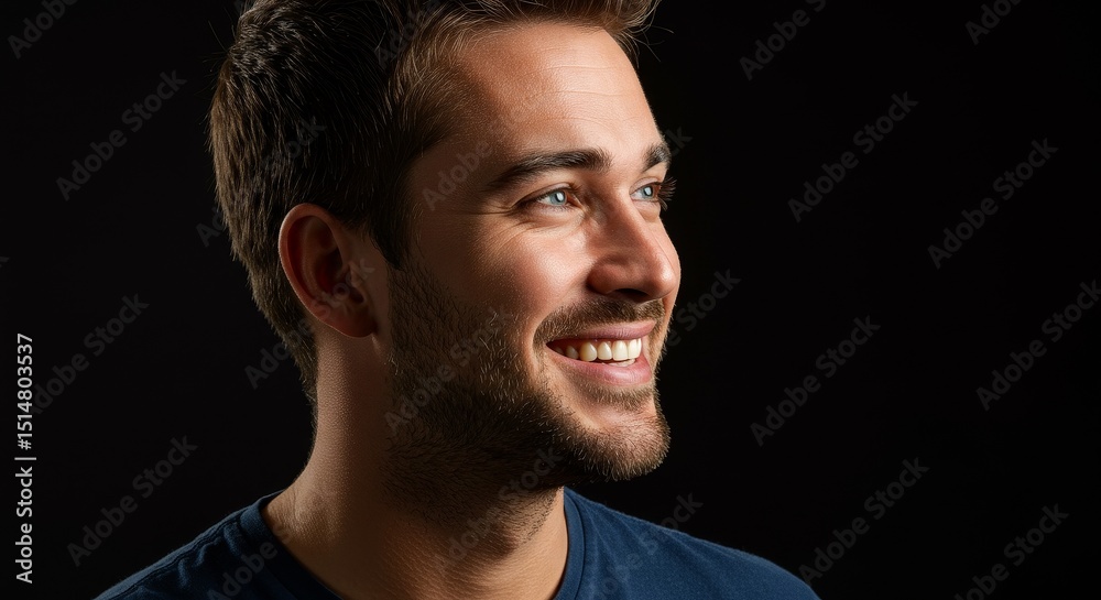 Fototapeta premium Photo of Smiling Handsome Man Portrait Isolated on Dark Background