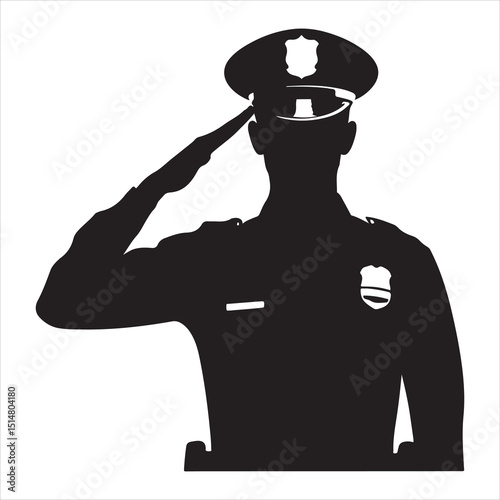 Police Officer in Action Silhouette - Defending Law and Order, black colour vactor 