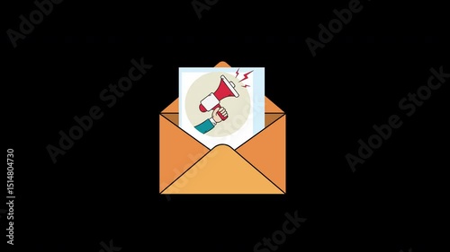 Announcement in social media Concept Animation 4k Video Hand Holding Megaphone. Transparent background