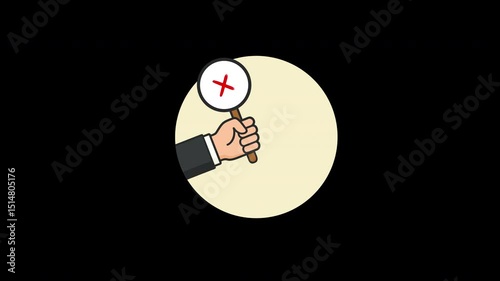 Rejection Concept, 4k Animation, Hand Holding Banner with Red Cross Symbol, negative response- Transparent
