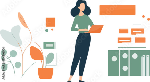 Businesswoman working on laptop project management schedule planning business analysis data analysis financial report marketing strategy development office work business concept professional employee