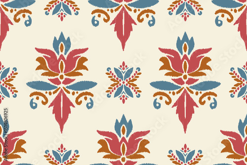 Ethnic abstract ikat fabric artwork with seamless patterns, combining tribal, indigenous and Mexican embroidery with Aztec geometric motifs. Ideal for rugs, wallpapers, throws, fabrics and clothing.