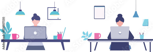 Woman working from home office at the desk with laptop computer freelance worker workplace concept remote job online business student studying learning internet communication modern interior design