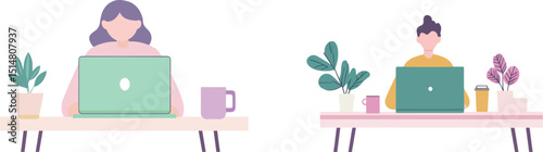 Man and woman working from home office workspace freelancer workplace online job employee working on laptop business people work at home self employed person online education student studying with