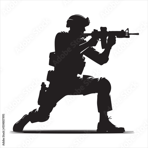 Police Officer in Action Silhouette - Defending Law and Order, black colour vactor 