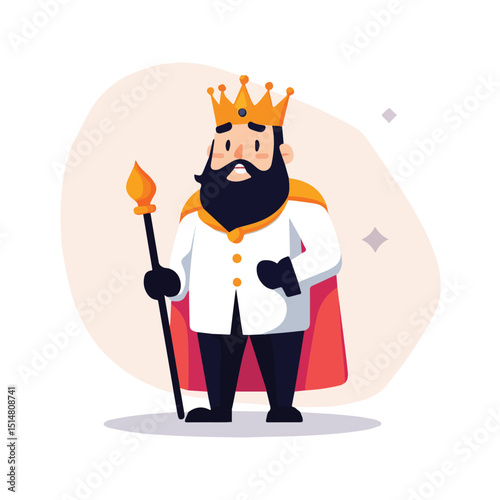 Confident King Character Illustration Wearing Crown Red Cape and Holding Torch Monarchy Kingdom Royalty Leader Emperor Prince Power Wealth Success Governance Dominion Empire Royal Family Fantasy