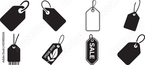 Collection of various black price tags sale labels. eps-10