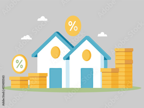 Home buying interest rates savings illustration isolated on white background

