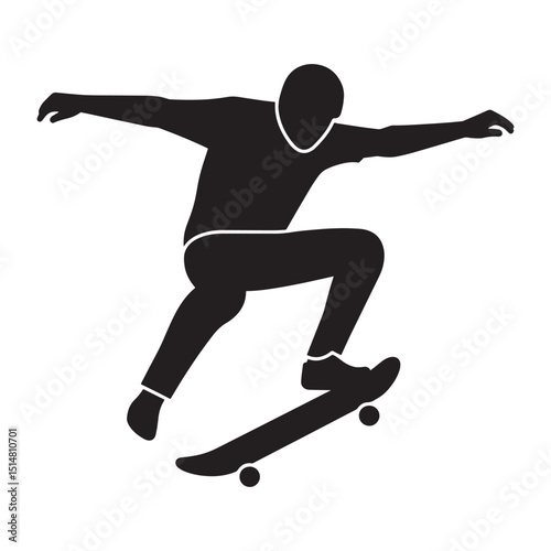 Vector art of Silhouette of skateboarder performing jump isolated on white background