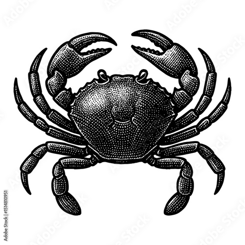 Detailed Grayscale Illustration Of A Crab With Textured Body And Claws
