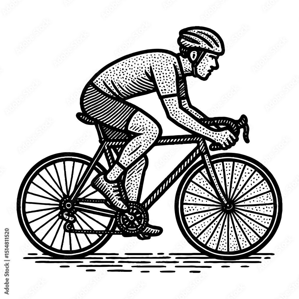 Naklejka premium Monochrome Cyclist Riding Bicycle Depicting Motion Activity and Sport
