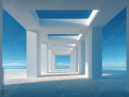 White architectural walkway to ocean