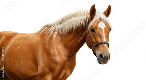 Portrait of a Brown Horse with White Mane Isolated on White
